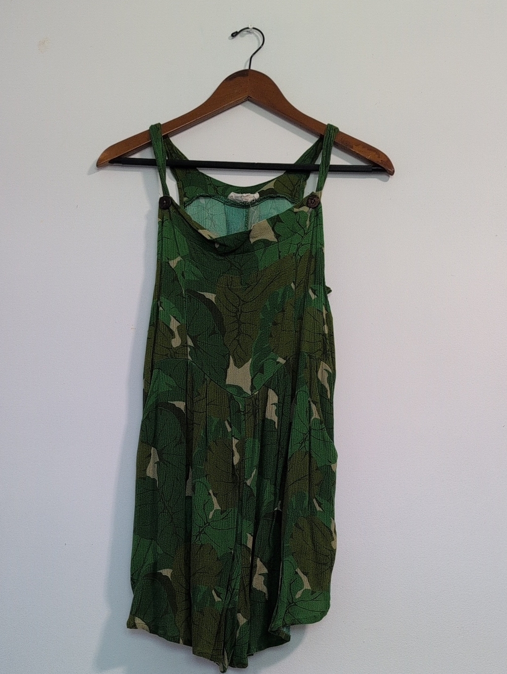 Green Leaf-Print Sleeveless Jersey Romper